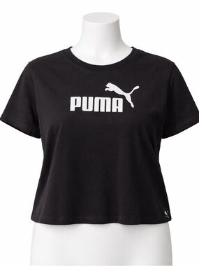 Puma Black Cropped Logo Tee with White Branding